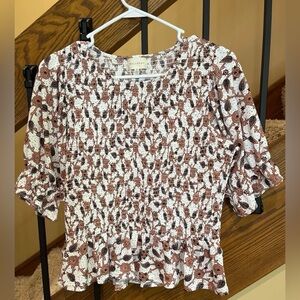 Melloday Top Smocked Body Cropped Ivory & Floral/SZ. Med Women’s